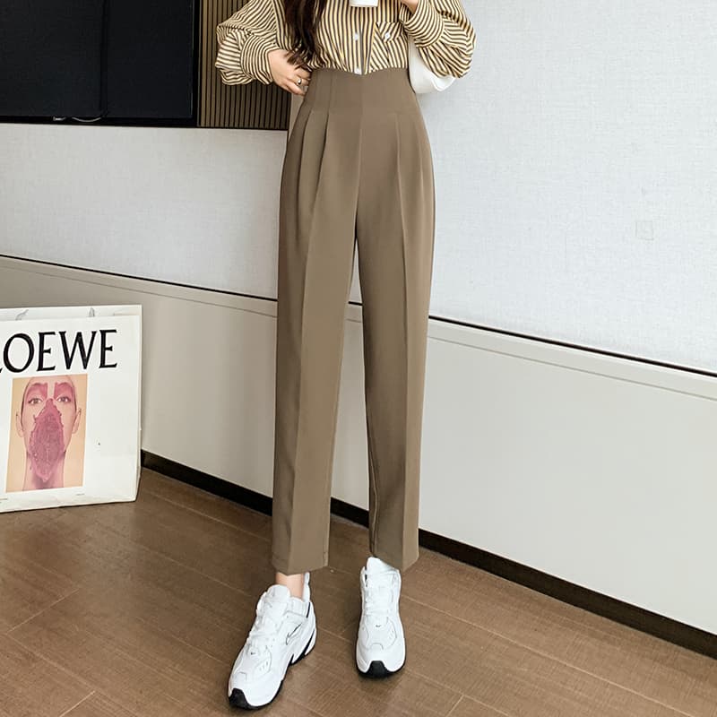 꽃밭 바지 여성 2026 봄 아모이 그림 하이웨이스트 정장 작은 발 담배 파이프 9 분 바지 스트레이트 할란 캐주얼 긴 바지 여성 이미지 3