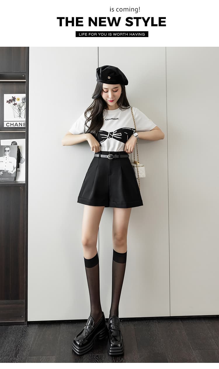 캐주얼 반바지 여성 2026 여름 새로운 하이웨이스트 한 마디 와이드 레그 팬츠 캐주얼 정장 워크웨어 벨트 반바지 외출용 상세 이미지 13