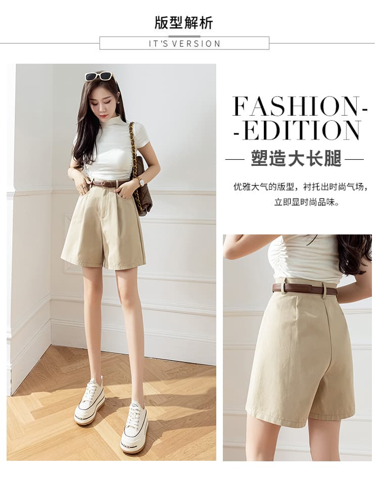 캐주얼 반바지 여성 20 여름 새로운 다용도 워크웨어 팬츠 와이드 레그 팬츠 하이웨이스트 한 마디 반바지 바지 외출용 상세 이미지 3