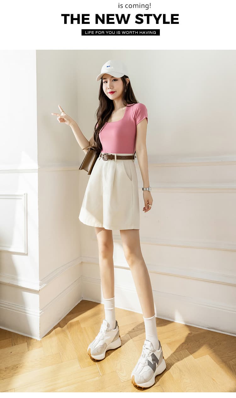 워크웨어 팬츠 여성 2026 여름 새로운 하이웨이스트 캐주얼 바지 루즈핏 한 마디 와이드 레그 팬츠 벨트 5 점 스트레이트 팬츠 여성 상세 이미지 10