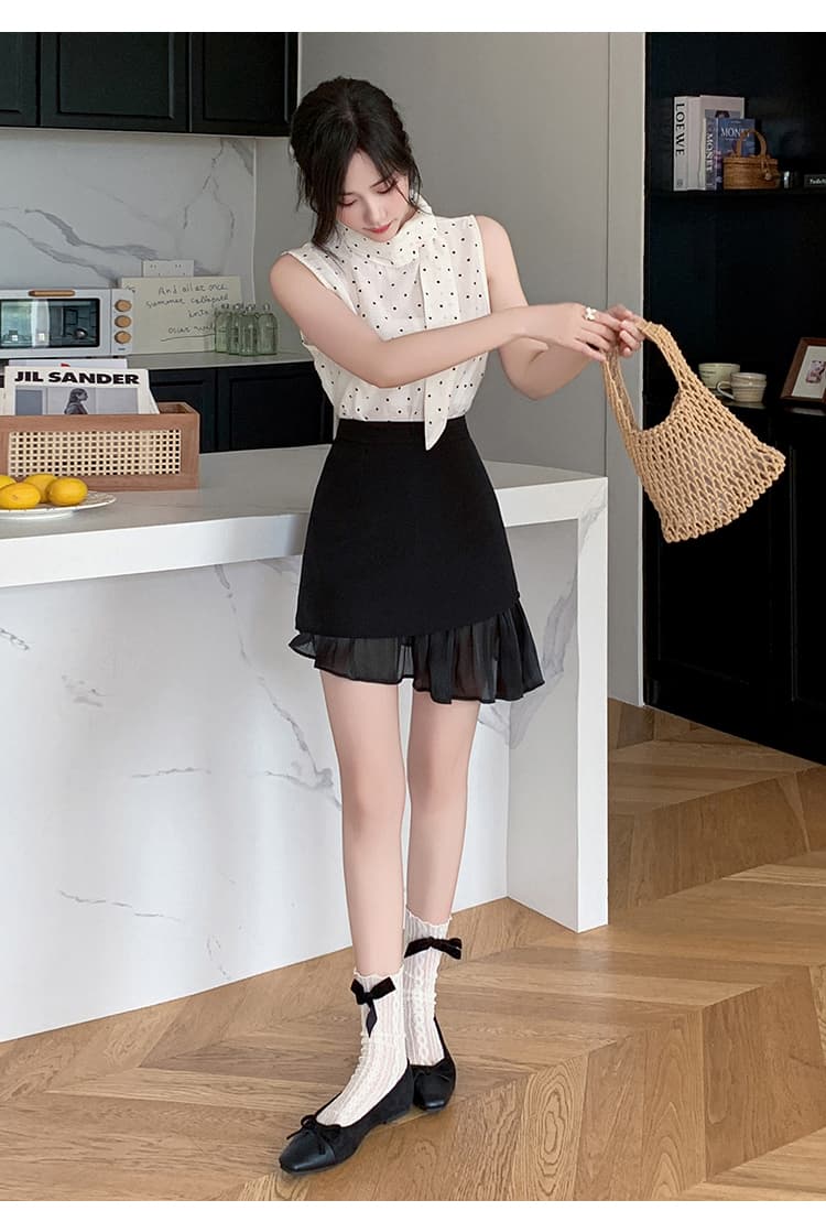 패치워크 쉬폰 플리츠 반신 스커트 여성 2026 여름 새로운 프릴 미니 스커트 한 마디 노출 방지 반바지 타이트 스커트 상세 이미지 28