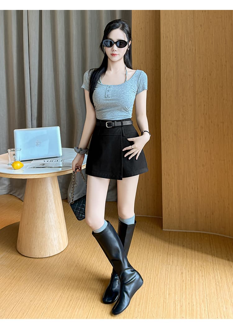 캐주얼 짧은 바지 여성 2026 여름 새로운 워크웨어 바지 하이웨이스트 넓은 다리 부츠 팬츠 외출용 짧은 치마바지 여성 상세 이미지 32