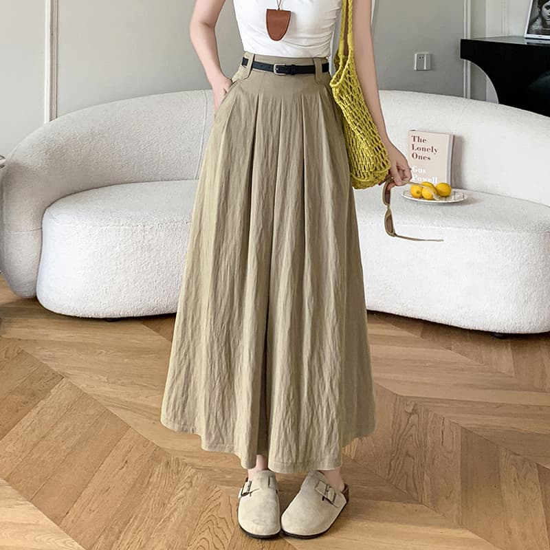 우아한 큰 진자 표지 넓적 다리 캐주얼 면 린넨 센스 a 롱 스커트 202 가을 의상 새로운 하이웨이스트 중간 길이 플리츠 반신 스커트 이미지 2