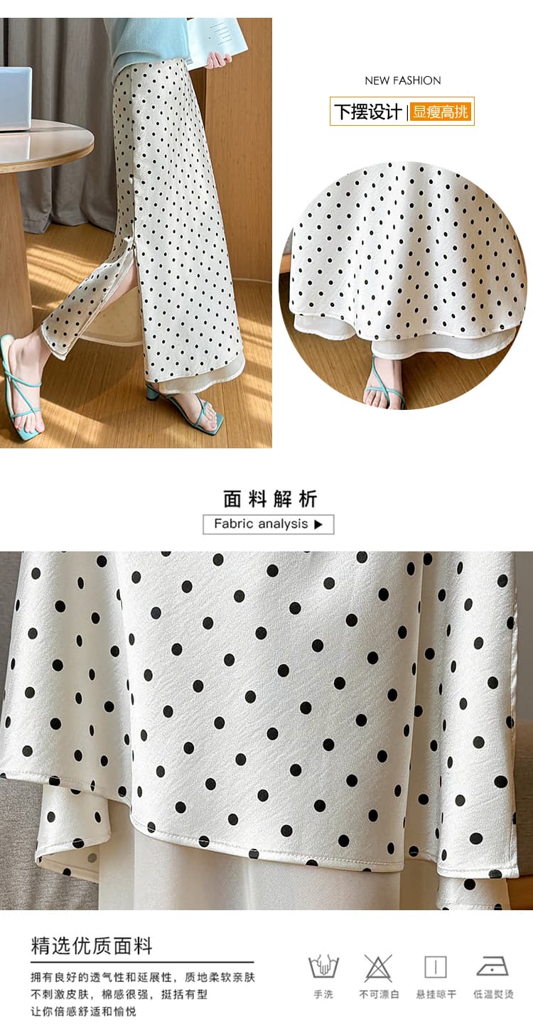 2026 가을 의상 새로운 도트 아세트산 프랑스식 새틴 깃발 질감 한 마디 도트 무늬 프린트 스트레이트 반신 스커트 여성 상세 이미지 5