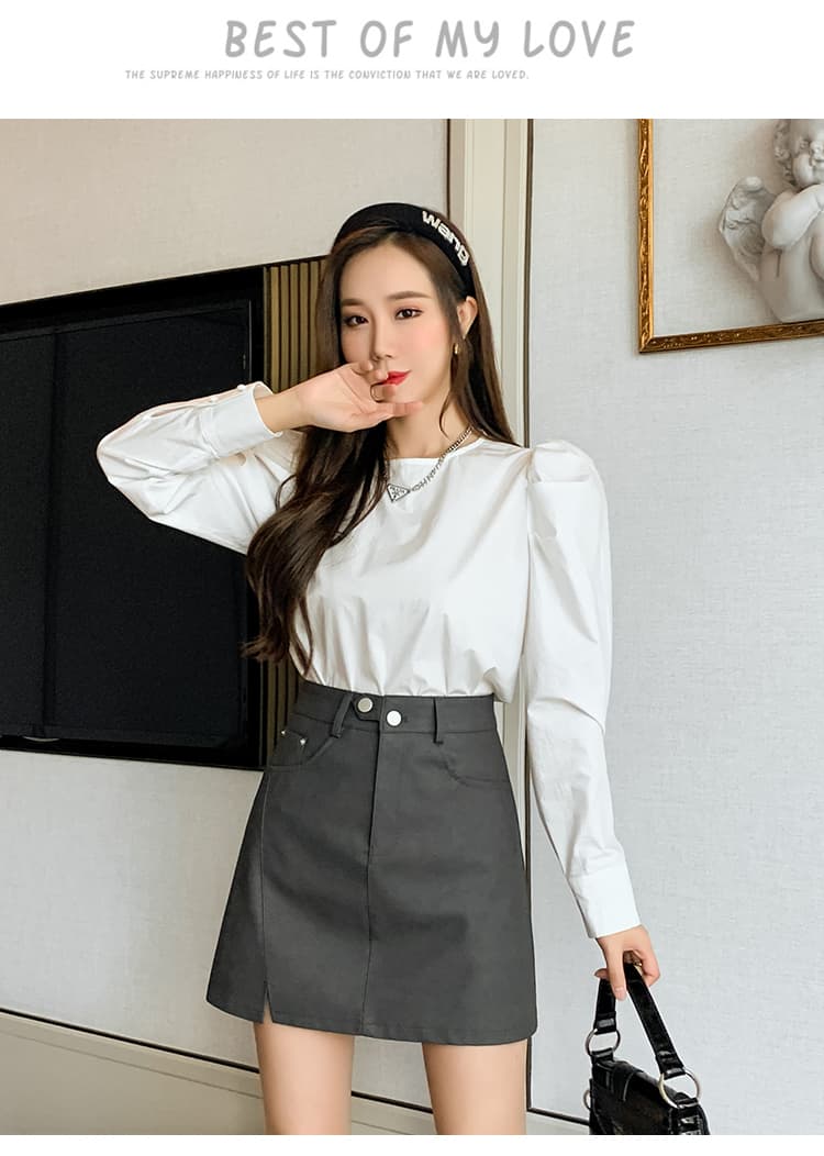 가죽 스커트 여성 2026 가을 겨울 새로운 노출 방지 바지 다용도 반신 스커트 PU 가죽 미니 스커트 단추 하이웨이스트 A라인 스커트 상세 이미지 29