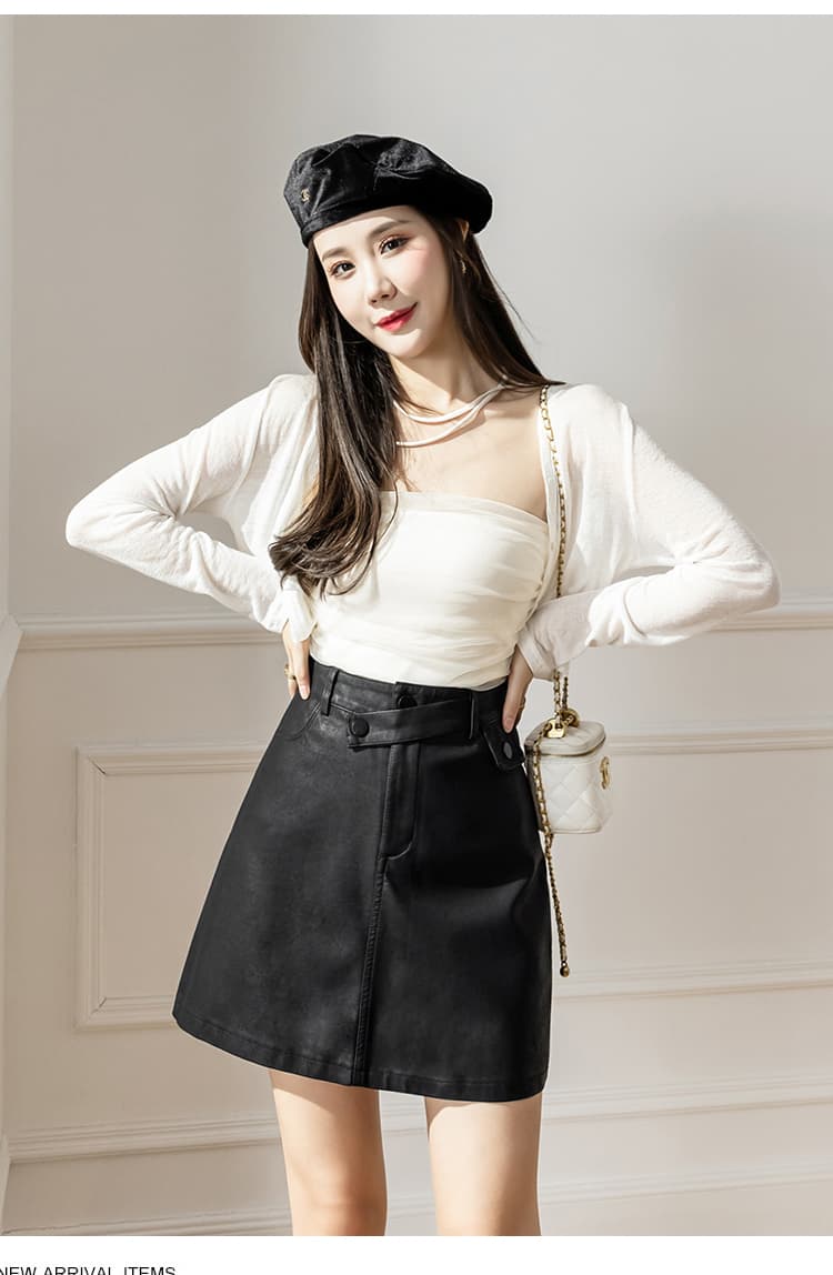 2026 가을 겨울 새로운 디자인 센스 불규칙 허리 머리 작은 가죽 스커트 반신 스커트 여성 pu 타이트 스커트 하이웨이스트 한 마디 미니 스커트 상세 이미지 23