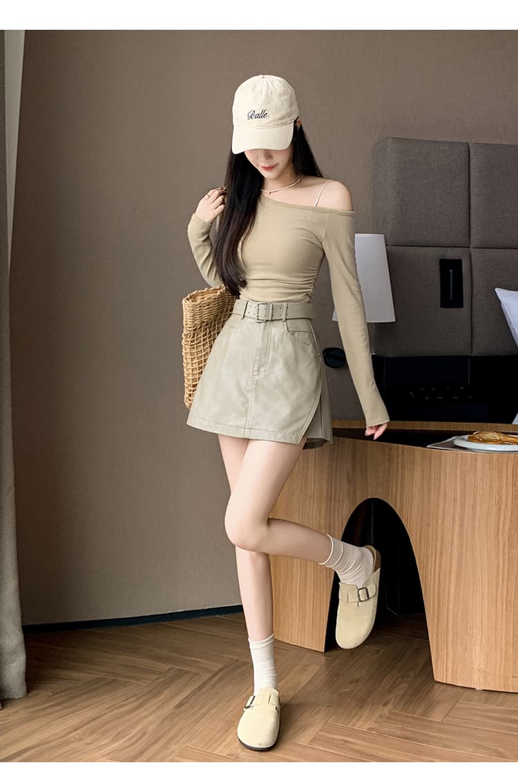 가죽 치마바지 여성 2026 가을 겨울 새로운 캐주얼 가죽 바지 다용도 반신 스커트 PU 가죽 미니 스커트 하이웨이스트 한 마디 치마바지 상세 이미지 21