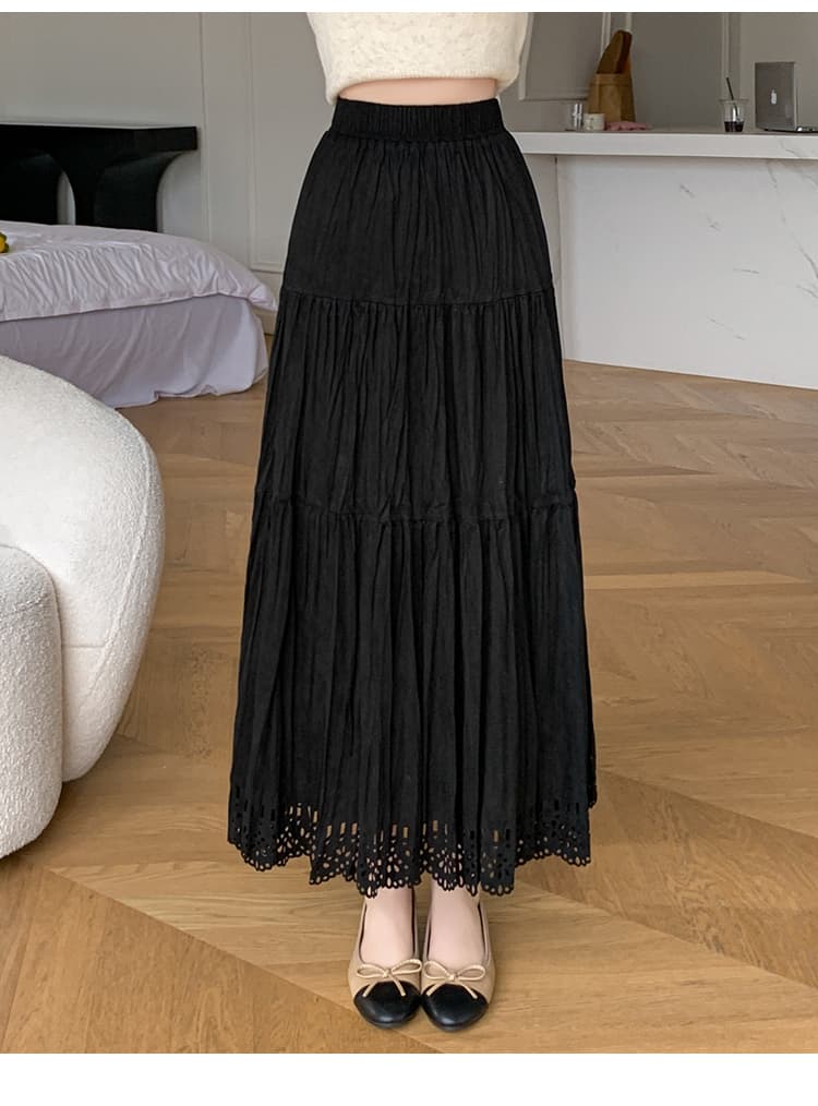 2026 가을 겨울 중간 길이 플리츠 반신 스커트 스웨이드 원단 큰 진자 허리밴드 디자인 센스 플리츠 홀로우 아웃 하이웨이스트 치마 상세 이미지 17