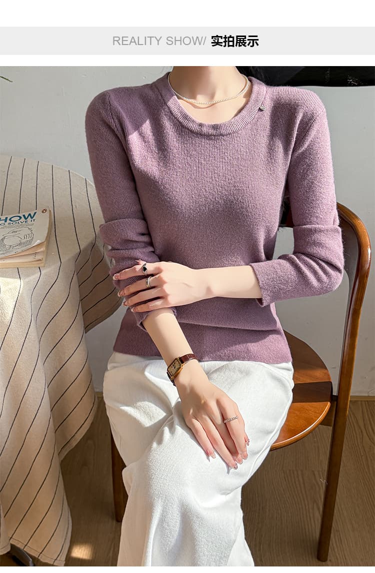 2026 가을 겨울 외국 가스 u 칼라 기본 셔츠 여성 디자인 센스 두꺼운 맨위 낮은 네크라인 긴팔 인사이드 가져 가라. 니트 스웨터 스웨터 상세 이미지 4