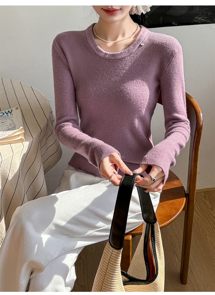 2026 가을 겨울 외국 가스 u 칼라 기본 셔츠 여성 디자인 센스 두꺼운 맨위 낮은 네크라인 긴팔 인사이드 가져 가라. 니트 스웨터 스웨터 상세 이미지 12
