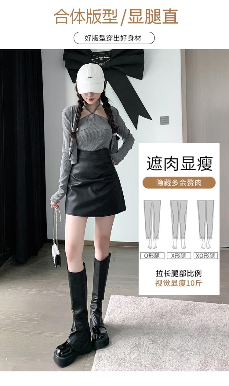 2026 가을 겨울 새로운 디자인 센스 주름 작은 가죽 스커트 반신 스커트 여성 pu 타이트 스커트 하이웨이스트 플리츠 한 마디 짧은 치마 상세 이미지 3