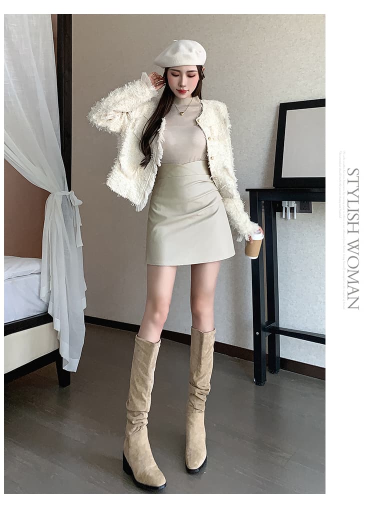 2026 가을 겨울 새로운 디자인 센스 주름 작은 가죽 스커트 반신 스커트 여성 pu 타이트 스커트 하이웨이스트 플리츠 한 마디 짧은 치마 상세 이미지 10