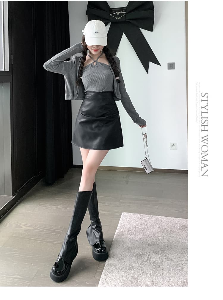 2026 가을 겨울 새로운 디자인 센스 주름 작은 가죽 스커트 반신 스커트 여성 pu 타이트 스커트 하이웨이스트 플리츠 한 마디 짧은 치마 상세 이미지 30