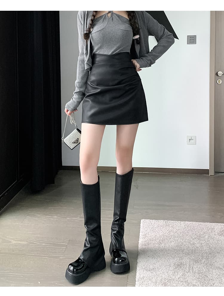 2026 가을 겨울 새로운 디자인 센스 주름 작은 가죽 스커트 반신 스커트 여성 pu 타이트 스커트 하이웨이스트 플리츠 한 마디 짧은 치마 상세 이미지 34