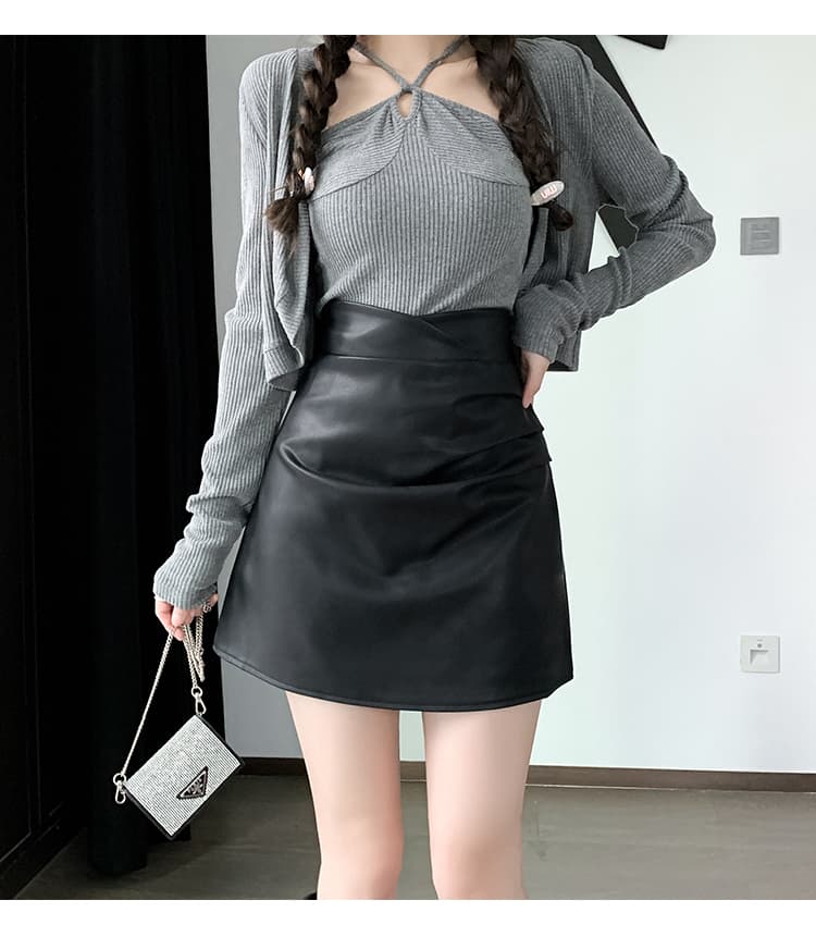 2026 가을 겨울 새로운 디자인 센스 주름 작은 가죽 스커트 반신 스커트 여성 pu 타이트 스커트 하이웨이스트 플리츠 한 마디 짧은 치마 상세 이미지 35