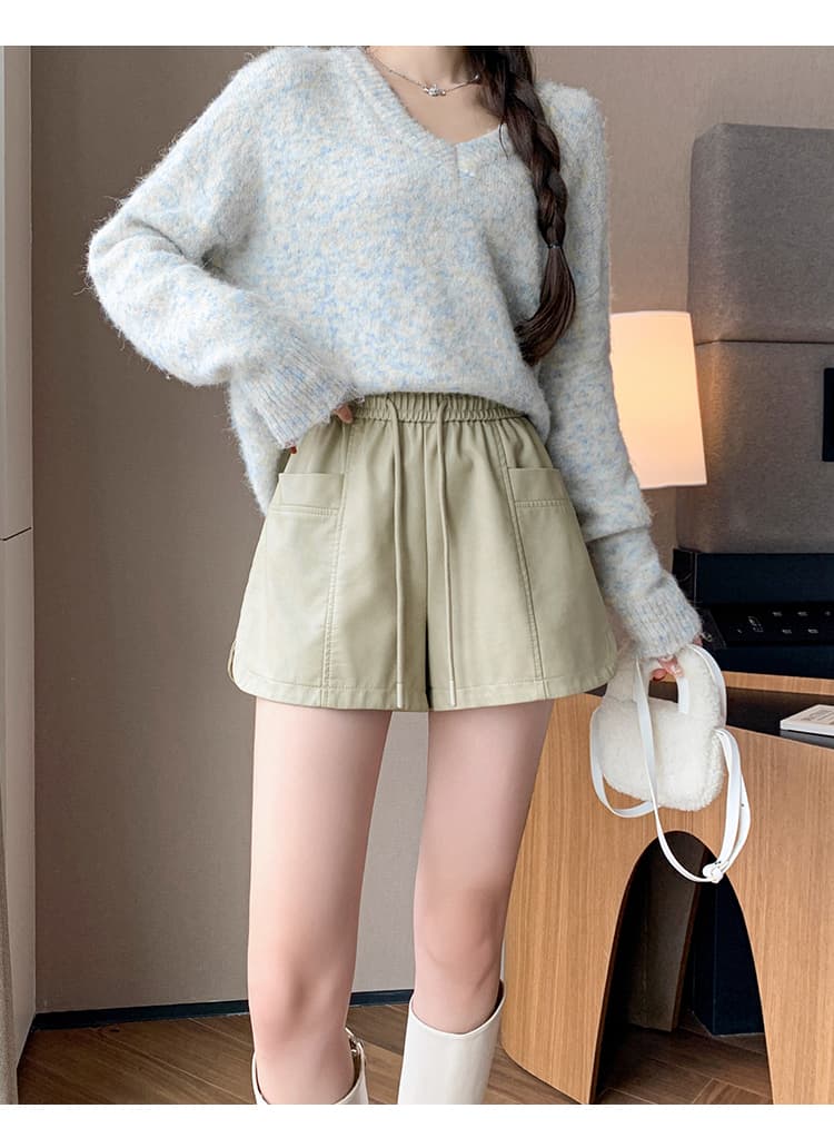 2026pu 가죽 반바지 여성 가을 겨울 새로운 외출용 허리밴드 가죽 바지 루즈핏 하이웨이스트 와이드 레그 팬츠 부츠 팬츠 여성 상세 이미지 24