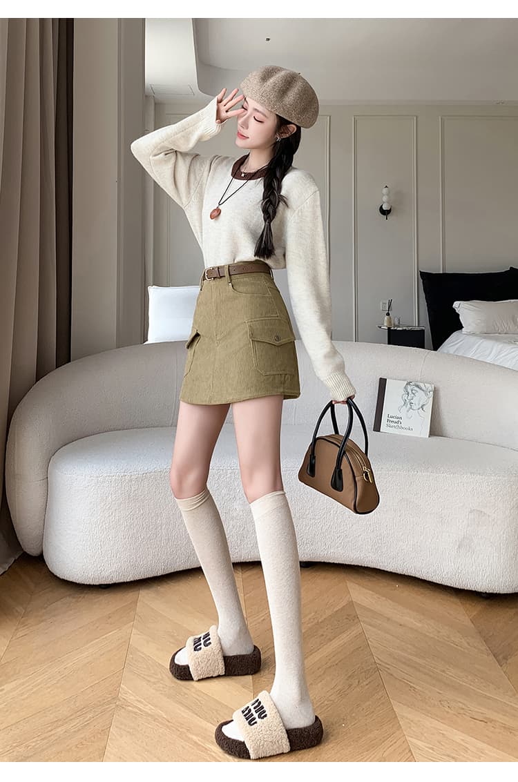 한 마디 미니 스커트 여성 2026 가을 겨울 새로운 워크웨어 치마 하이웨이스트 코듀로이 모직 노출 방지 반바지 반신 스커트 여성 상세 이미지 22