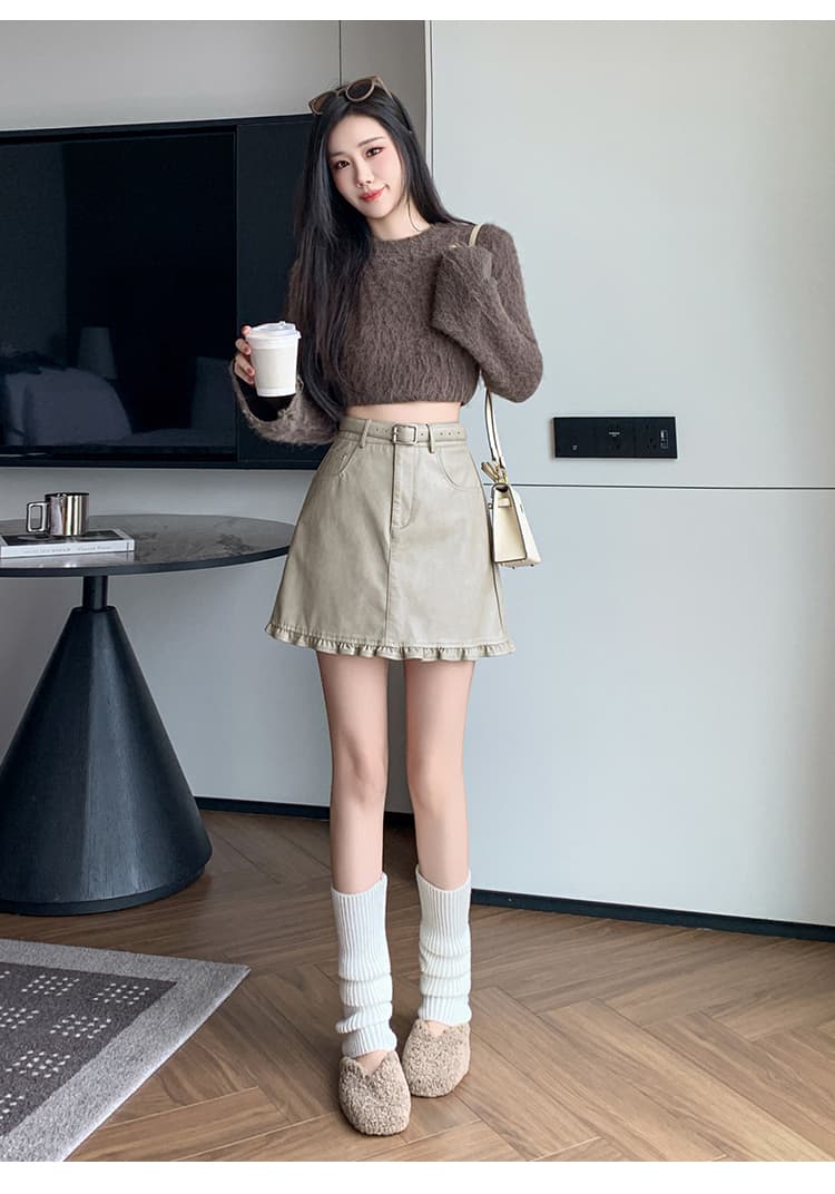 가죽 스커트 여성 2026 가을 겨울 새로운 노출 방지 바지 프릴 진자 반신 스커트 PU 가죽 미니 스커트 하이웨이스트 A라인 스커트 상세 이미지 28