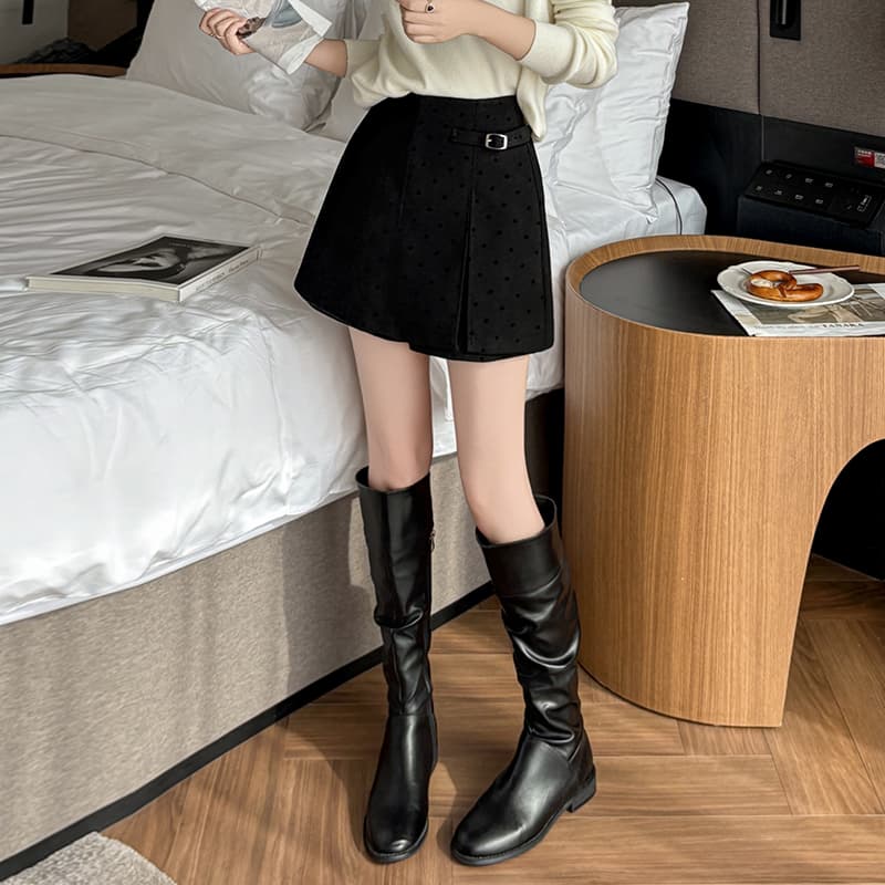 모직 반바지 여성 26 가을 겨울 한 마디 치마바지 패치워크 반신 스커트 도트 무늬 식물 플러시 모직 하이웨이스트 짧은 바지 부츠 팬츠 이미지 5
