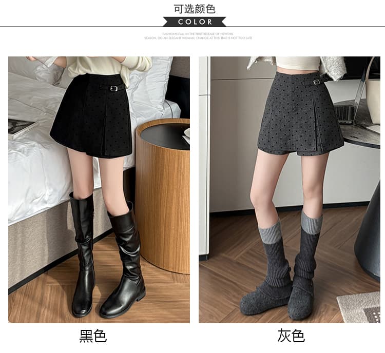 모직 반바지 여성 26 가을 겨울 한 마디 치마바지 패치워크 반신 스커트 도트 무늬 식물 플러시 모직 하이웨이스트 짧은 바지 부츠 팬츠 상세 이미지 7