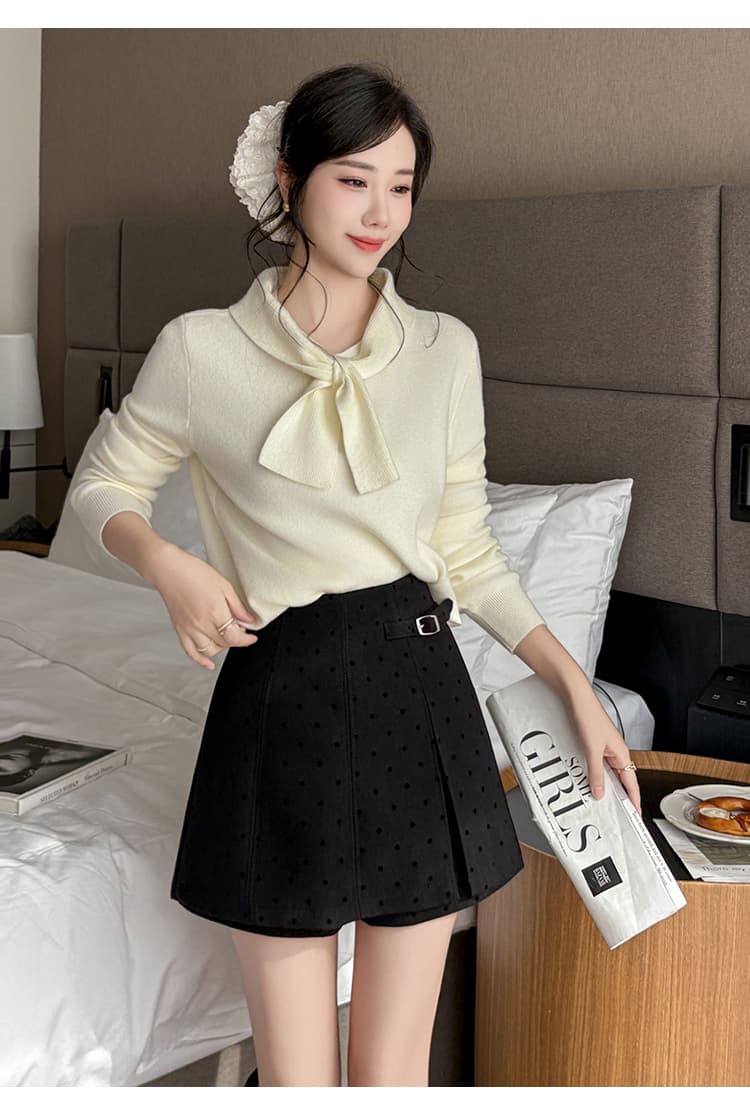 모직 반바지 여성 26 가을 겨울 한 마디 치마바지 패치워크 반신 스커트 도트 무늬 식물 플러시 모직 하이웨이스트 짧은 바지 부츠 팬츠 상세 이미지 15