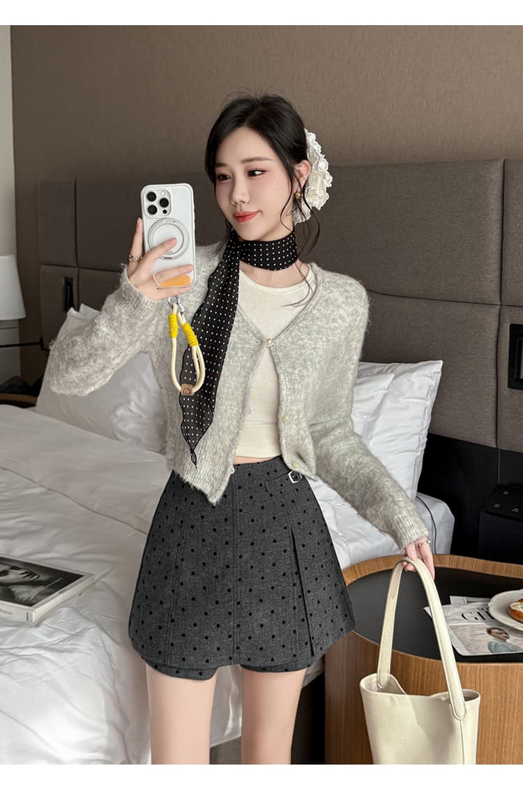 모직 반바지 여성 26 가을 겨울 한 마디 치마바지 패치워크 반신 스커트 도트 무늬 식물 플러시 모직 하이웨이스트 짧은 바지 부츠 팬츠 상세 이미지 23