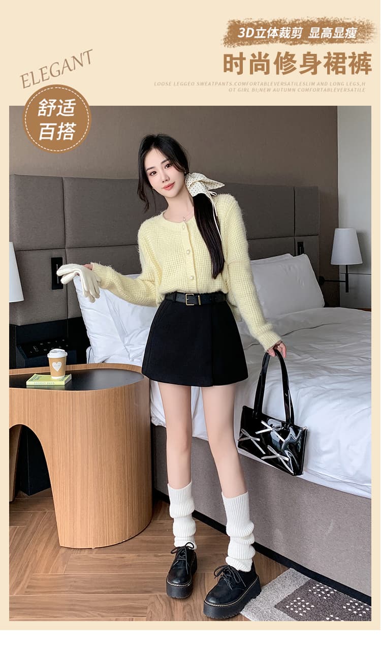 짧은 머리 바지 여성 2026 가을 겨울 새로운 모직 한 마디 치마바지 하이웨이스트 한 마디 반바지 부츠 팬츠 여성 외출용 상세 이미지 1