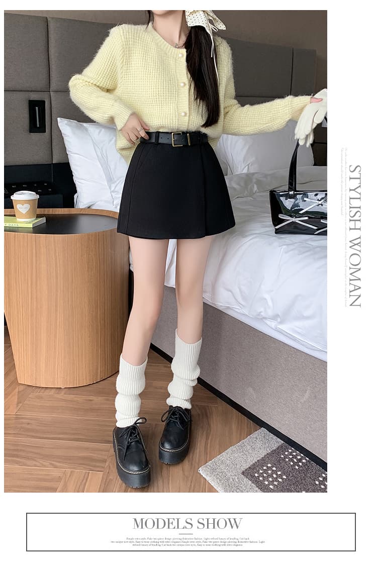 짧은 머리 바지 여성 2026 가을 겨울 새로운 모직 한 마디 치마바지 하이웨이스트 한 마디 반바지 부츠 팬츠 여성 외출용 상세 이미지 6