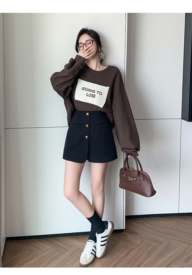 모직 단추 짧은 치마바지 반신 치마바지 여성 모직 한 마디 모직 반바지 2026 가을 겨울 와이드 레그 팬츠 치마 여성 상세 이미지 35