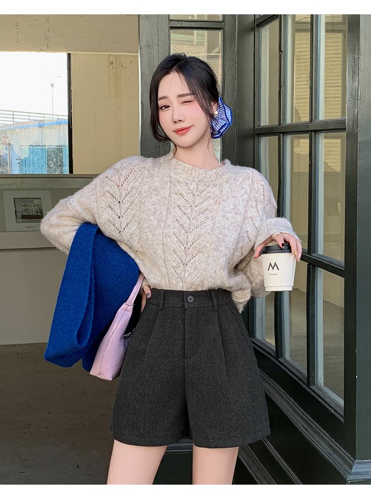 모직 부츠 팬츠 여성 2026 가을 겨울 다용도 모직 하이웨이스트 넓은 다리 캐주얼 바지 한 마디 단추 슬림해 보이는 반바지 여성 상세 이미지 25