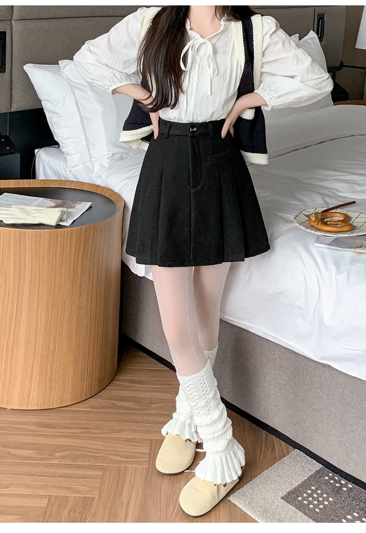 모직 미니 스커트 여성 2026 가을 겨울 새로운 모직 A라인 스커트 하이웨이스트 노출 방지 반바지 플리츠 반 스커트 여성 상세 이미지 13