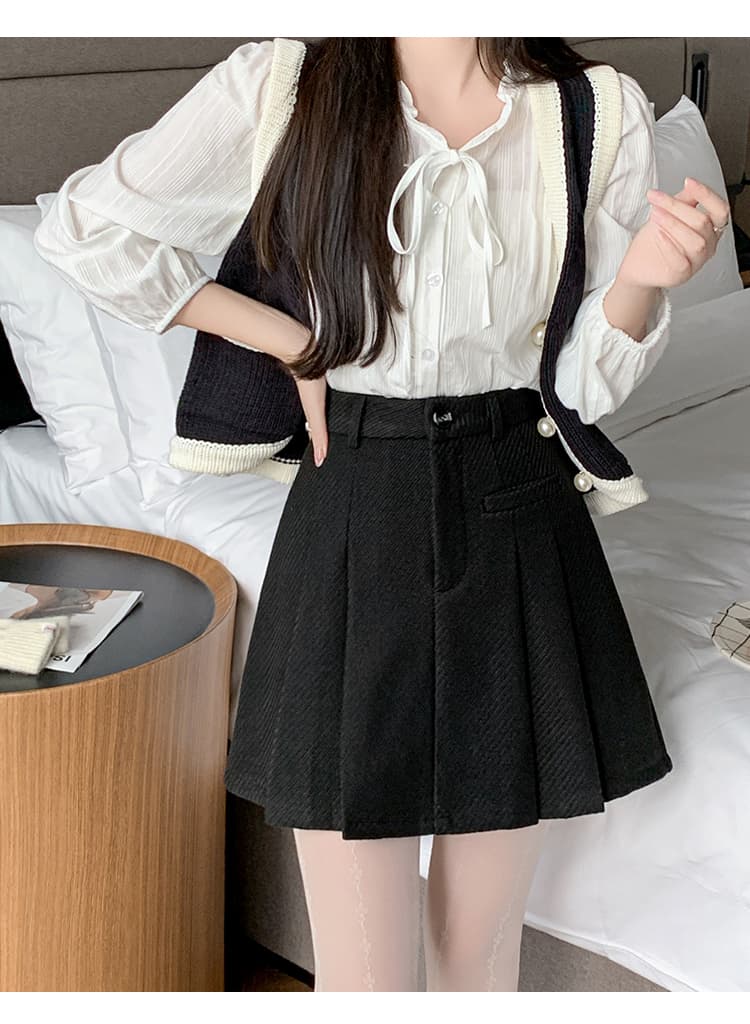모직 미니 스커트 여성 2026 가을 겨울 새로운 모직 A라인 스커트 하이웨이스트 노출 방지 반바지 플리츠 반 스커트 여성 상세 이미지 16