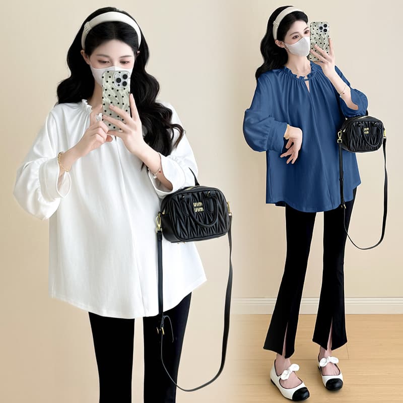 실사 이른 가을 7부 소매 출산 착용 인터넷 유명인 섹션 루즈핏 조용한 면 임산부 티셔츠 다용도 임산부 맨위 이미지 5