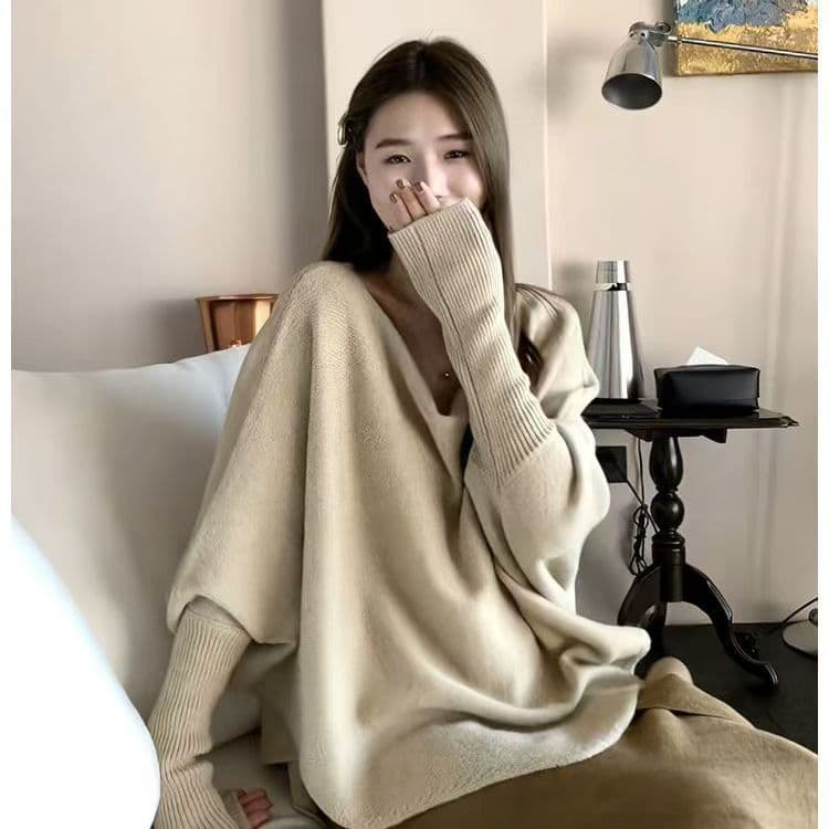 가을 겨울 새로운 임산부 맨위 배트윙 소매 스웨터 불규칙 오프숄더 다용도 느긋한 바람 임산부 기본 셔츠 상세 이미지 3