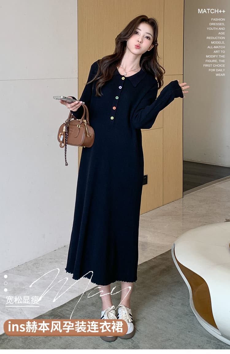 실사 POLO 칼라 출산 스커트 니트 스웨터 봄 가을 다용도 출산 착용 출산 후 모유 수유 용 치마 상세 이미지 1
