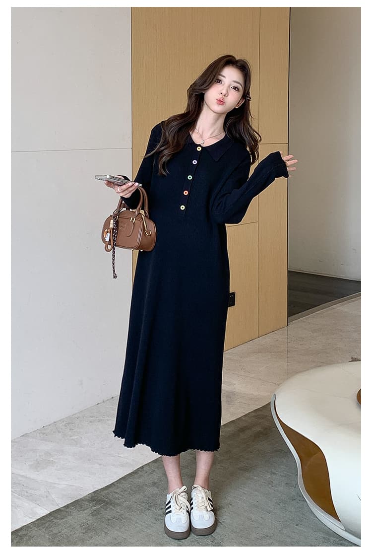 실사 POLO 칼라 출산 스커트 니트 스웨터 봄 가을 다용도 출산 착용 출산 후 모유 수유 용 치마 상세 이미지 17