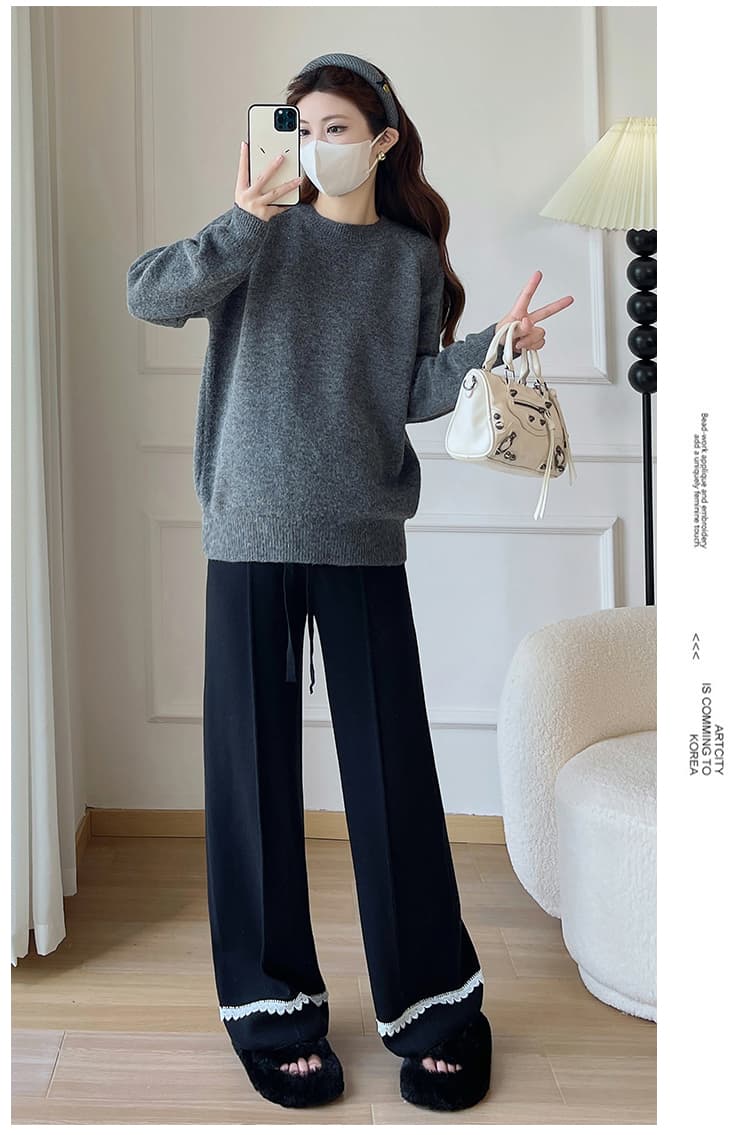 실사 가을 겨울 다용도 라운드 넥 니트 임산부 스웨터 임산부 와이드 레그 팬츠 두꺼운 보온 임산부 기본 셔츠 상세 이미지 24