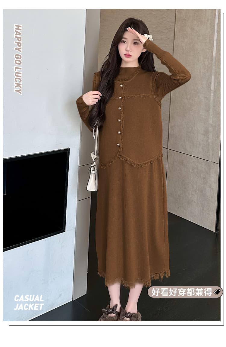 실사 가을 겨울 새로운 작은 샤넬 스타일 라운드 넥 베스트 두꺼운 니트 임산부 드레스 품격 수유 투피스 슈트 상세 이미지 10