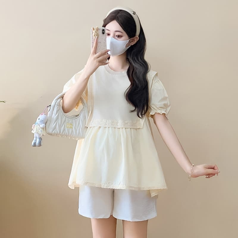 실사 임산부 새로운 여름 드레스 니트 레이스 임산부 티셔츠 루즈핏 빅 사이즈 임산부 한국 스타일 맨위 이미지 5