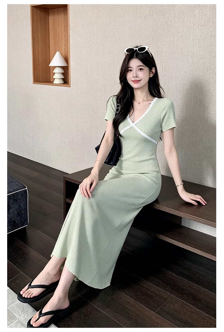 실사 V넥 출산 착용 여름 새로운 한국 스타일 품격 명문 여성 바람 슬림해 보이는 작은 샤넬 스타일 임산부 드레스 상세 이미지 11