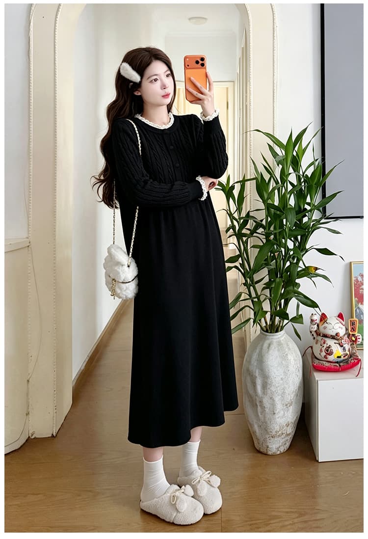 실사 가을 겨울 레이스 칼라 니트 출산 착용 고급 디자인 센스 출산 스커트 출산 후 모유 수유 용 치마 상세 이미지 17