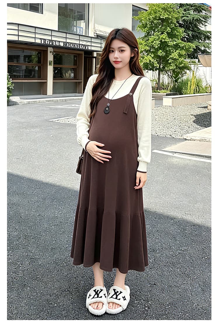 실사 페이크 레이어드 가을 겨울 출산 착용 2026 인터넷 유명인 한국 스타일 새로운 니트 스웨터 롱 코트 출산 스커트 상세 이미지 13