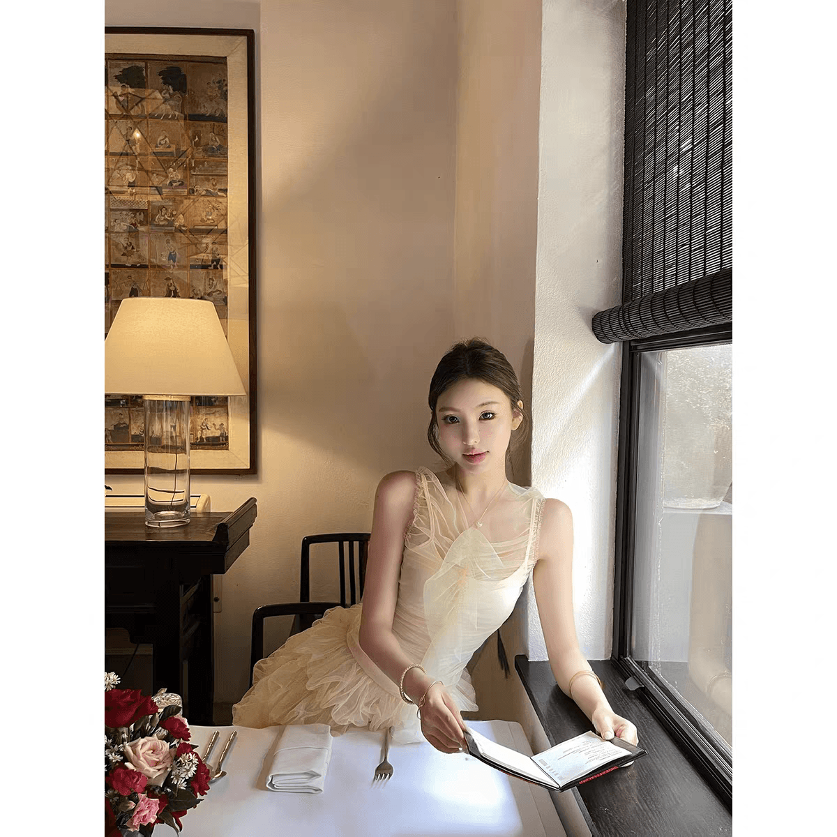 oyff 4 27 20 점 크림 버블 푸 우유 살구 색상 망사 조끼 슬립 다중 레이어 망사 케이크 드레스 이미지 4