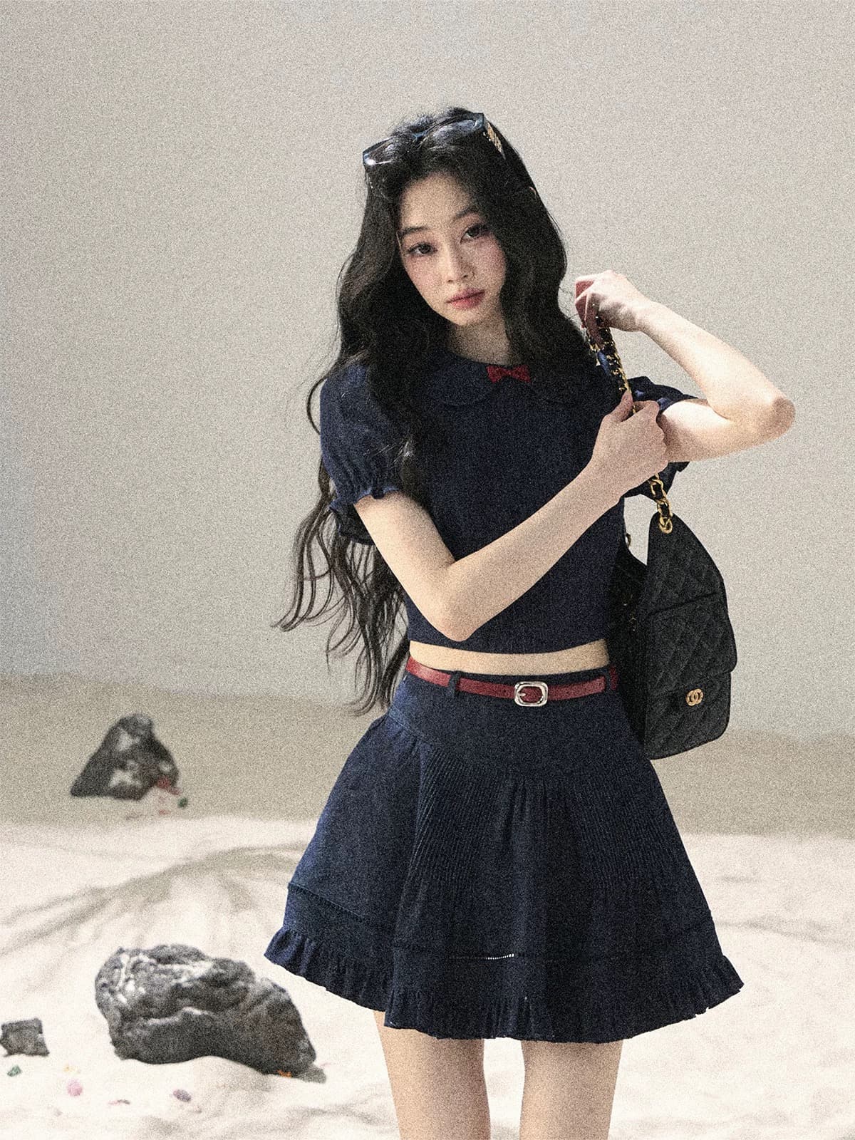 5 월 6 신제품 88 접기 aomalm 덜 또한 눈 해변가 ~ 중 바람 데님 주름 세트 여성 여름 이미지 2