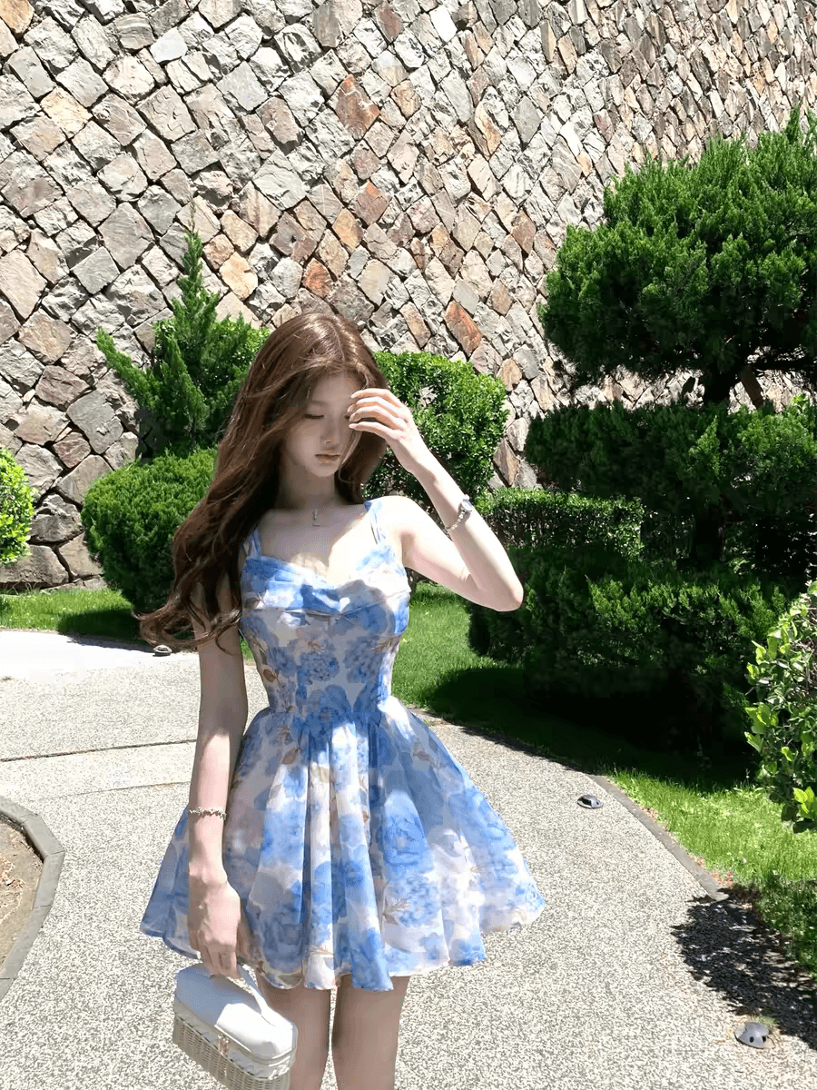 q 여자 집 5 13 하늘빛 유토피아 3 차원 자르기 슬립 톰 글 래 원인 블루 꽃무늬 몸매 가꾸기 휴가 드레스 상세 이미지 6