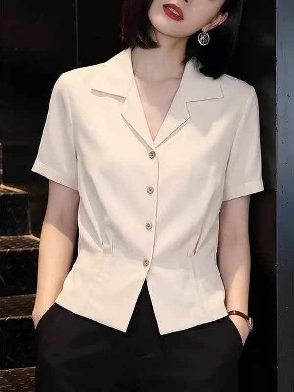 품격 정장 칼라 허리 수축 반팔 여성 셔츠 2026 여름 새로운 올해 인기 폭발 몸매 가꾸기 슬림해 보이는 맨위 상세 이미지 2
