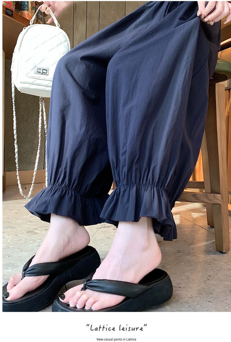 실사 한 부서 디자인 센스 프릴 캐주얼 바지 여성 여름 허리밴드 펌프 로프 루즈핏 9 포인트 꽃밭 배기 바지 상세 이미지 58