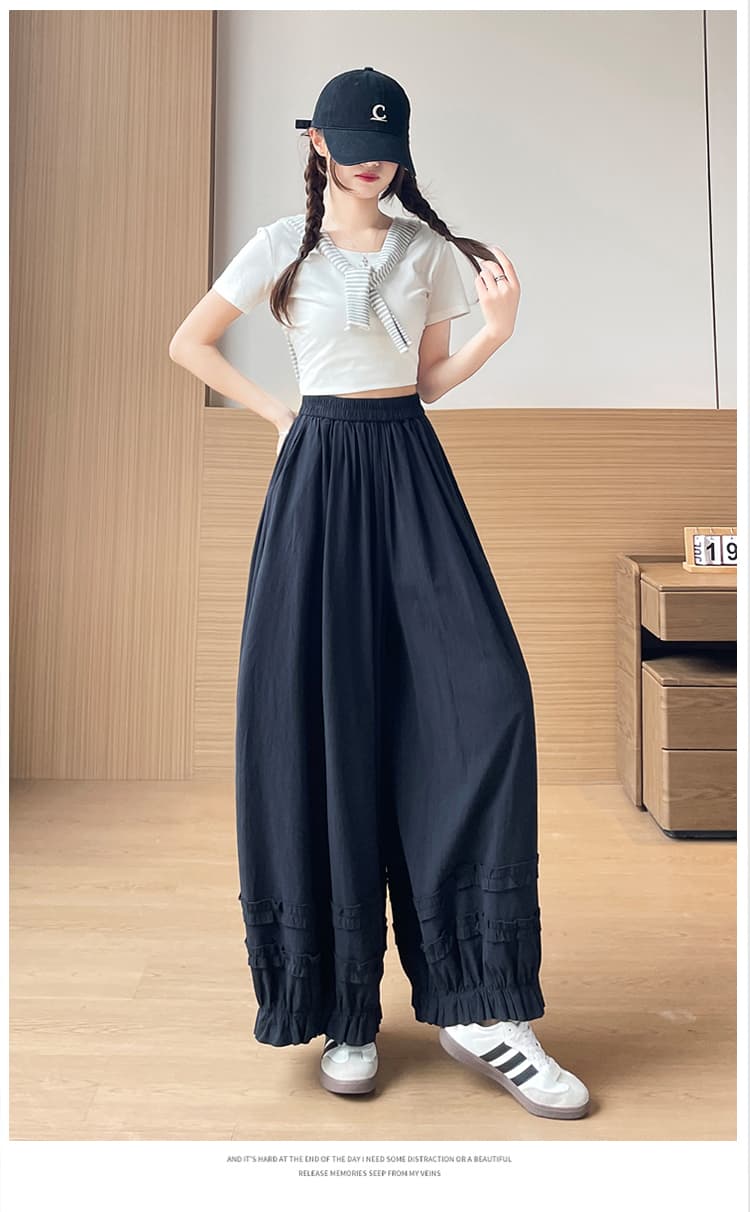 실사 프릴 넓은 다리 캐주얼 바지 여성 여름 루즈핏 느긋한 바람 작은 키 자이언트 잘 생긴 랜턴 꽃밭 바지 상세 이미지 39