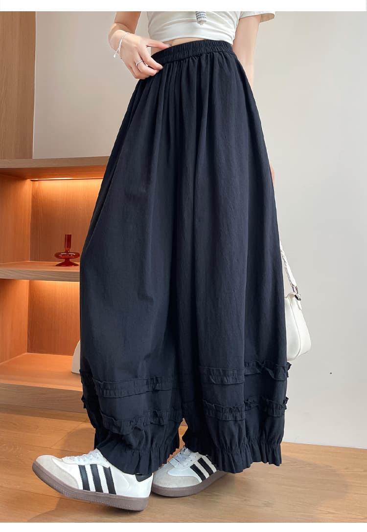 실사 프릴 넓은 다리 캐주얼 바지 여성 여름 루즈핏 느긋한 바람 작은 키 자이언트 잘 생긴 랜턴 꽃밭 바지 상세 이미지 48