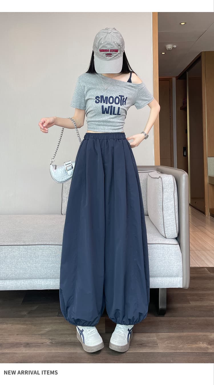 실사 여름 새로운 속도 건조한 워크웨어 팬츠 랜턴 풍선 와이드 레깅스 바지 느긋한 폐회 슬림해 보이는 캐주얼 꽃밭 바지 상세 이미지 59